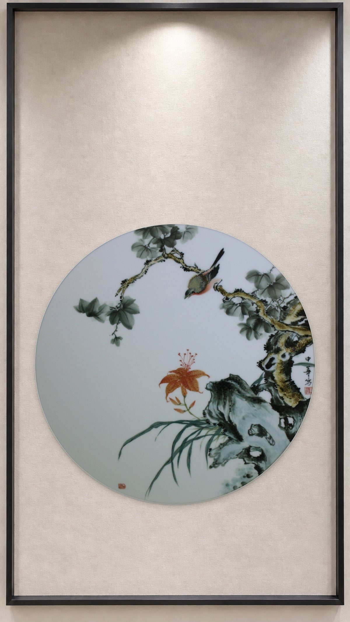P1-2-4-2 萱花栖禽图 · W52-1609_长方框偏下居中装裱.jpg